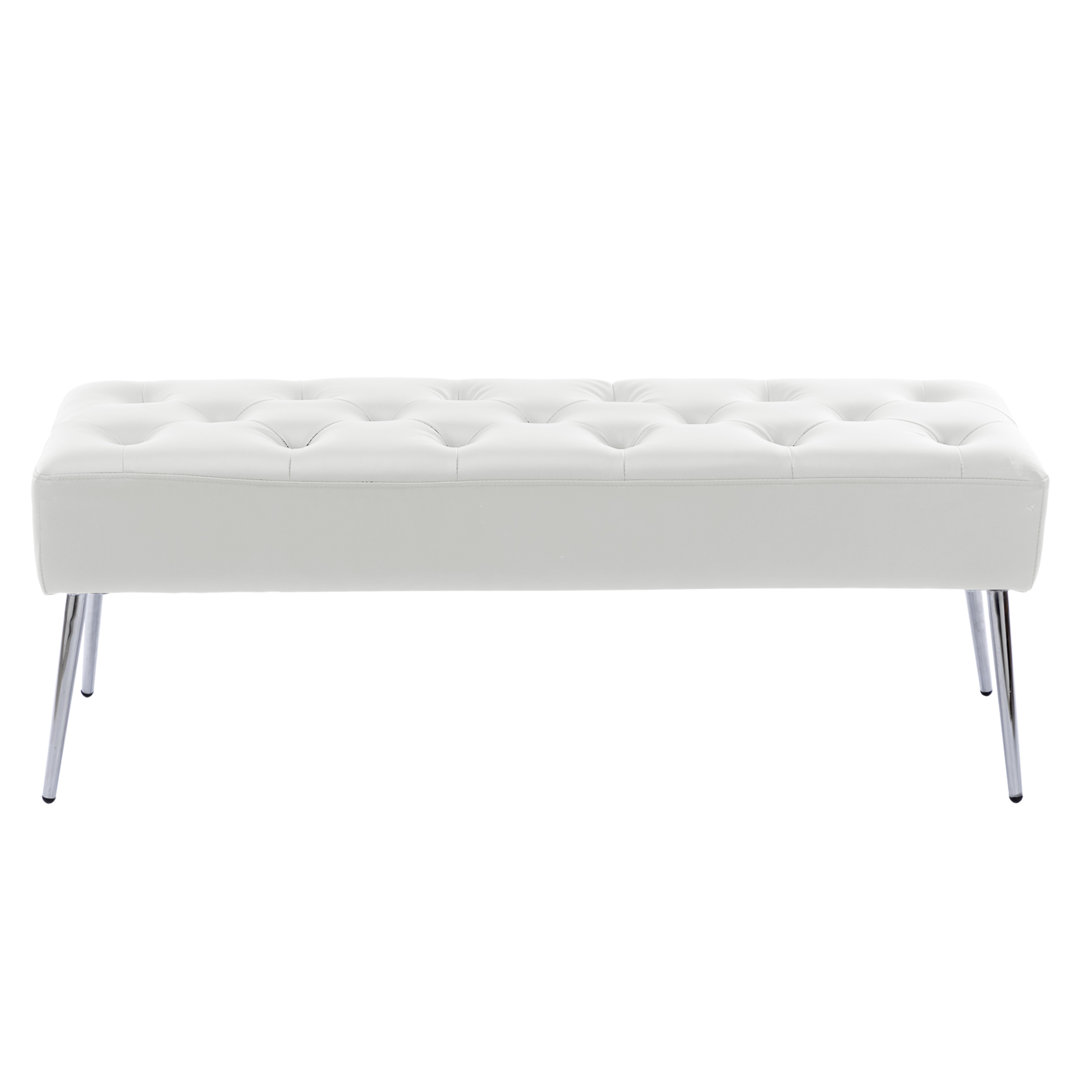 Lora Mid-Century Modern Tufted Leather Bench, 44" Wide with Metal Legs